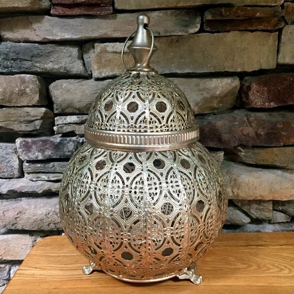 Metal Filigree Ornate Lantern India Moroccan Boho - Picture 1 of 6